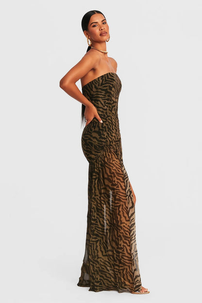 Abito Lungo Bustier | Motivo Animalier | Glamour e Selvaggio