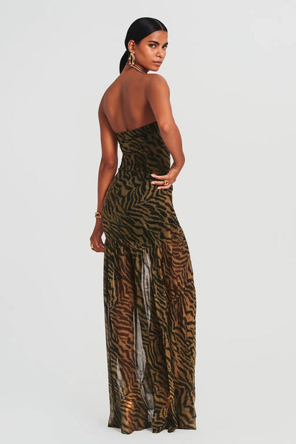 Abito Lungo Bustier | Motivo Animalier | Glamour e Selvaggio