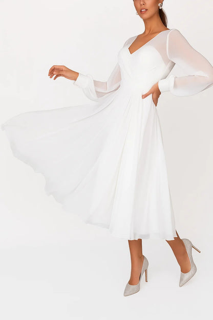 Abito Midi Elegante | Maniche Trasparenti | Taglio Fluido e Raffinato
