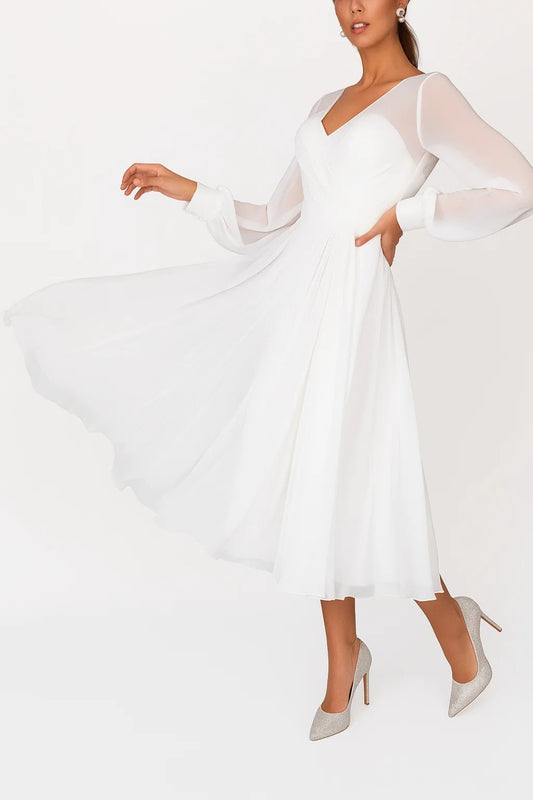 Abito Midi Elegante | Maniche Trasparenti | Taglio Fluido e Raffinato