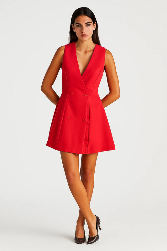 Abito blazer corto senza maniche | Doppiopetto elegante | Linea svasata