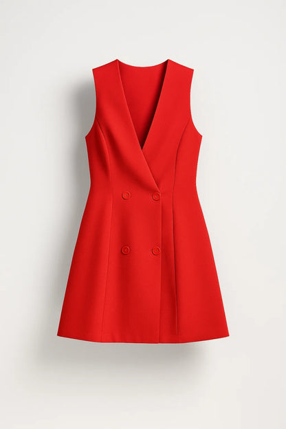 Abito blazer corto senza maniche | Doppiopetto elegante | Linea svasata