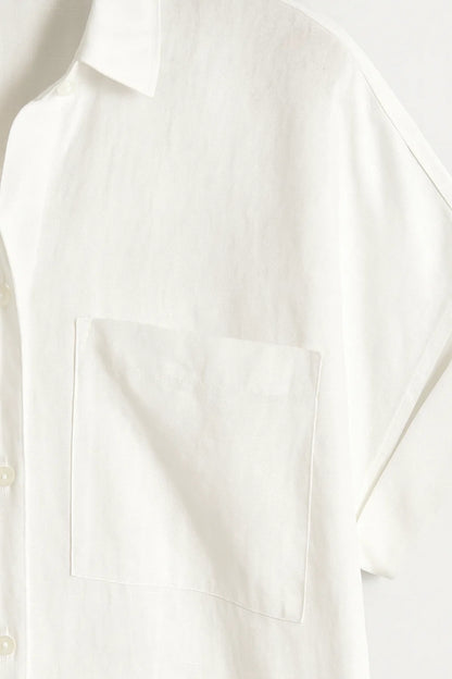 Abito chemisier corto in lino | Manica corta risvoltata | Tasche applicate