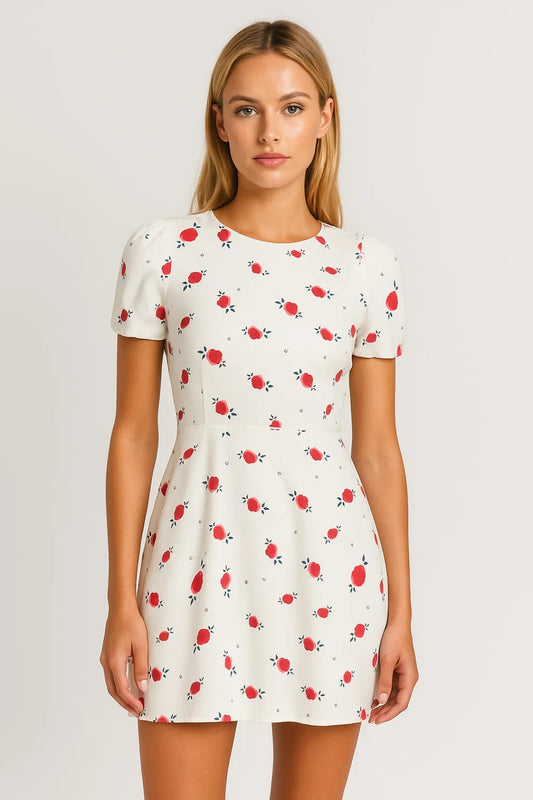 Abito corto con stampa a motivo fruttato