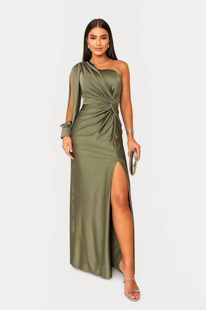 Abito da Sera Asimmetrico | Satin Elegante | Spacco Frontale