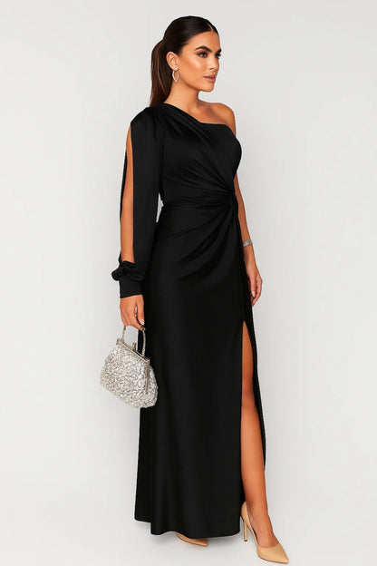 Abito da Sera Asimmetrico | Satin Elegante | Spacco Frontale