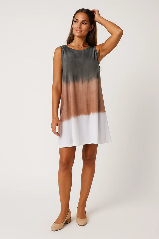 Abito estivo smanicato con effetto tie-dye | Leggero e fluido