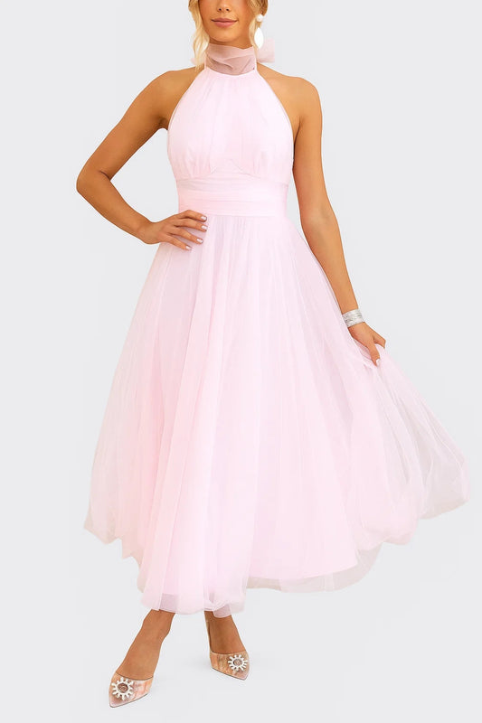 Abito in Tulle Elegante | Lunghezza Midi | Collo Alto e Gonna Voluminosa