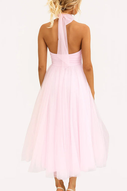 Abito in Tulle Elegante | Lunghezza Midi | Collo Alto e Gonna Voluminosa