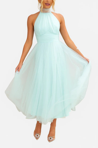 Abito in Tulle Elegante | Lunghezza Midi | Collo Alto e Gonna Voluminosa