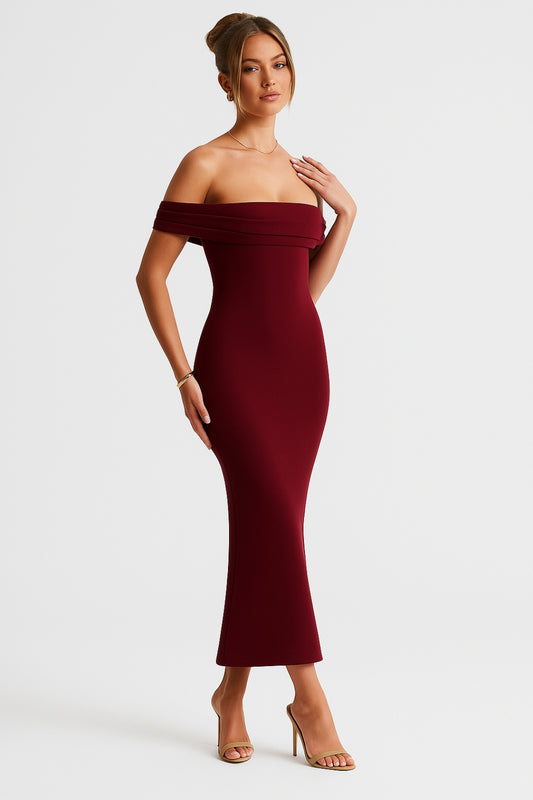Abito lungo aderente | Scollo off-shoulder | Elegante da cerimonia
