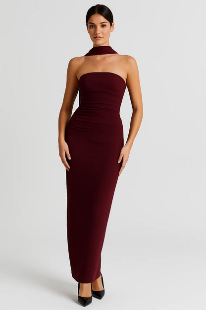 Abito lungo con sciarpa in chiffon | Senza spalline | Vestibilità aderente