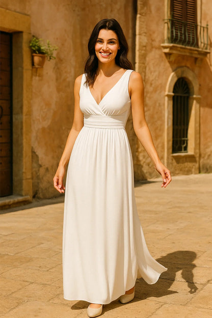 Abito lungo con scollo a V incrociato | Vita arricciata | Stile elegante e fluido