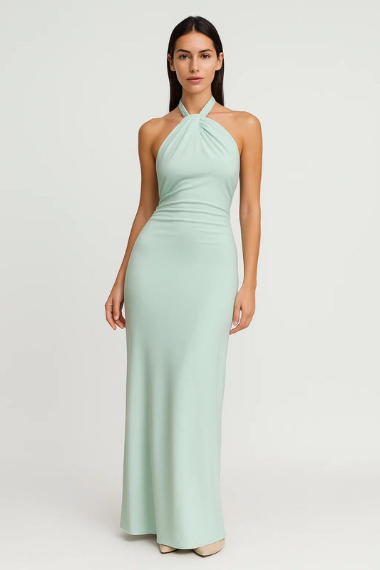 Abito lungo con scollo all’americana | Morbido tessuto fluido | Perfetto per cerimonie estive