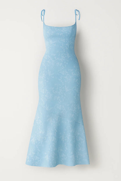 Abito lungo con spalline sottili annodate | Jacquard floreale | Eleganza femminile