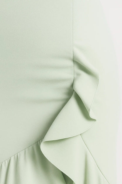 Abito lungo con volant | Senza spalline | Spacco asimmetrico elegante