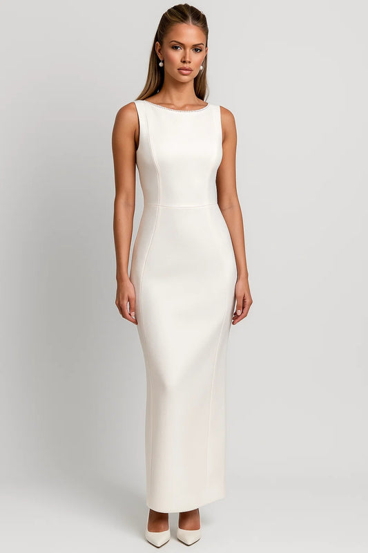 Abito lungo elegante con scollo decorato e fiocco posteriore | Stile sofisticato da cerimonia