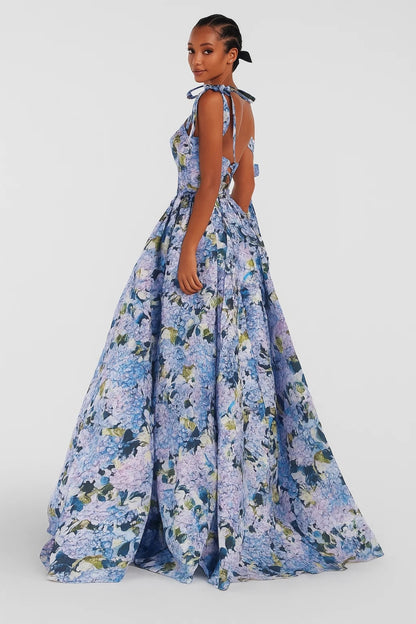 Abito lungo floreale con spalline a fiocco | Eleganza romantica