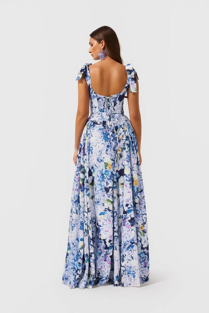 Abito lungo floreale con spalline a fiocco | Eleganza romantica