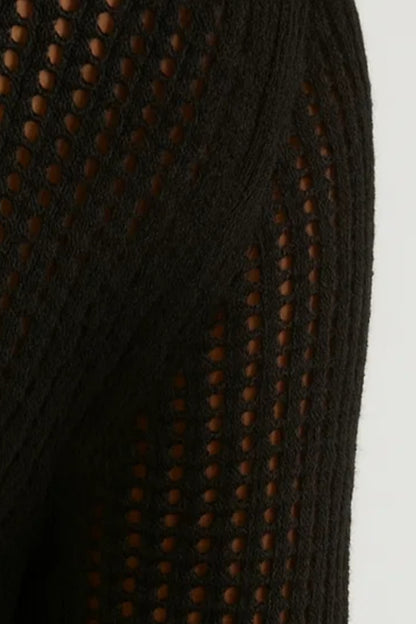 Abito lungo in maglia traforata nera | Maniche lunghe e scollo a V