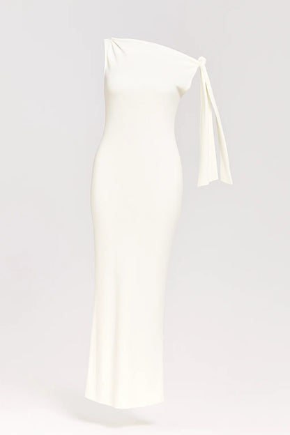 Abito lungo monospalla con fiocco | Eleganza minimal e silhouette aderente