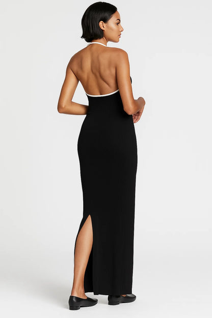 Abito lungo nero con scollo all’americana | Schiena scoperta | Vestibilità aderente