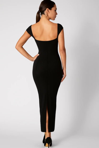 Abito midi aderente | Scollo a cuore e maniche scese | Maglia elasticizzata