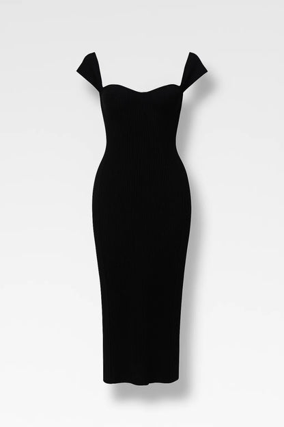 Abito midi aderente | Scollo a cuore e maniche scese | Maglia elasticizzata