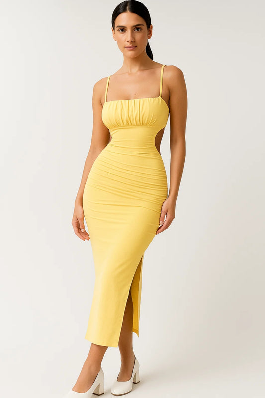 Abito midi aderente | Spalline sottili | Con cut-out laterali