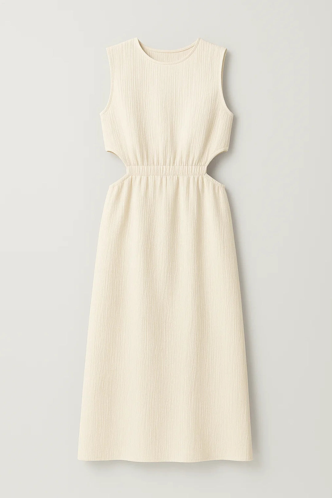 Abito midi con cut-out laterali | 100% cotone stropicciato | Linea svasata