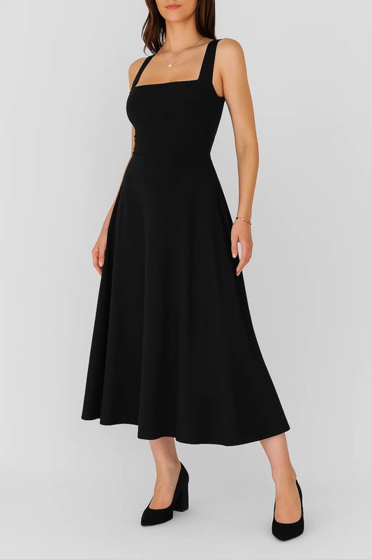 Abito midi con spalline larghe | Scollatura quadrata | Stile elegante e minimale