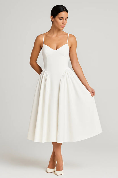 Abito midi con spalline sottili e corsetto regolabile