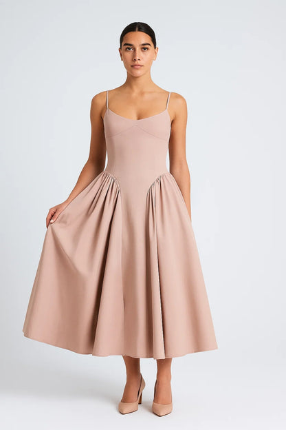 Abito midi con spalline sottili e corsetto regolabile