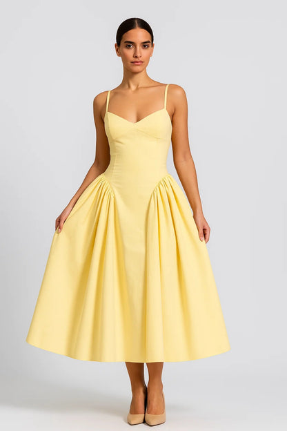 Abito midi con spalline sottili e corsetto regolabile