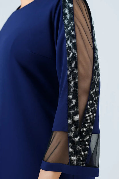 Abito midi elegante con maniche trasparenti | Dettagli in pizzo | Vestibilità comoda