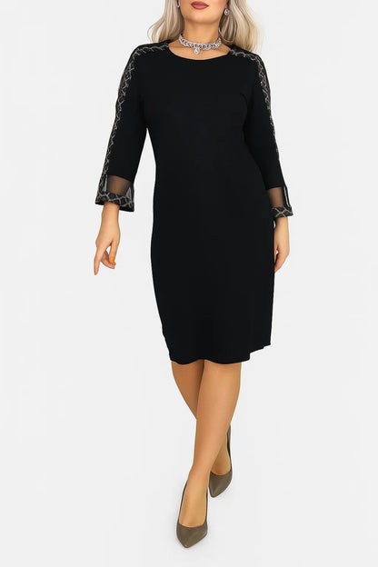 Abito midi elegante con maniche trasparenti | Dettagli in pizzo | Vestibilità comoda
