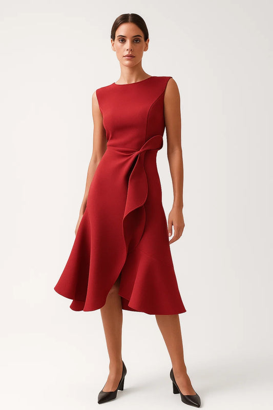 Abito midi elegante con nodo laterale | Taglio svasato e raffinato