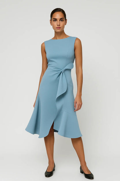 Abito midi elegante con nodo laterale | Taglio svasato e raffinato