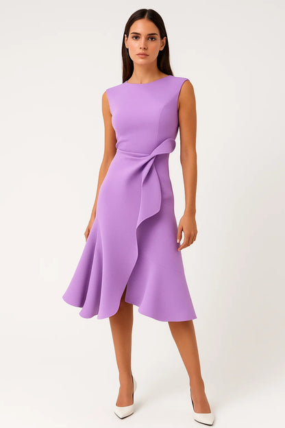 Abito midi elegante con nodo laterale | Taglio svasato e raffinato