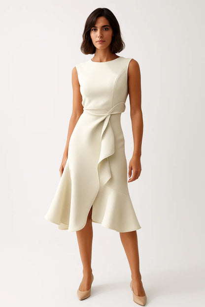 Abito midi elegante con nodo laterale | Taglio svasato e raffinato