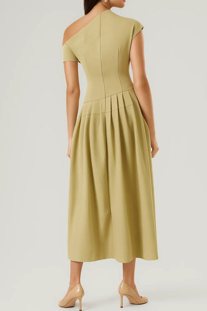 Abito midi elegante monospalla | Gonna a pieghe | Perfetto per eventi speciali