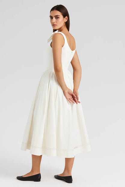 Abito midi con fiocchi sulle spalle | Corpetto aderente | Gonna ampia e romantica