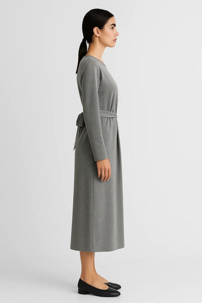 Abito midi in jersey con nodo frontale | Maniche lunghe | Eleganza minimal