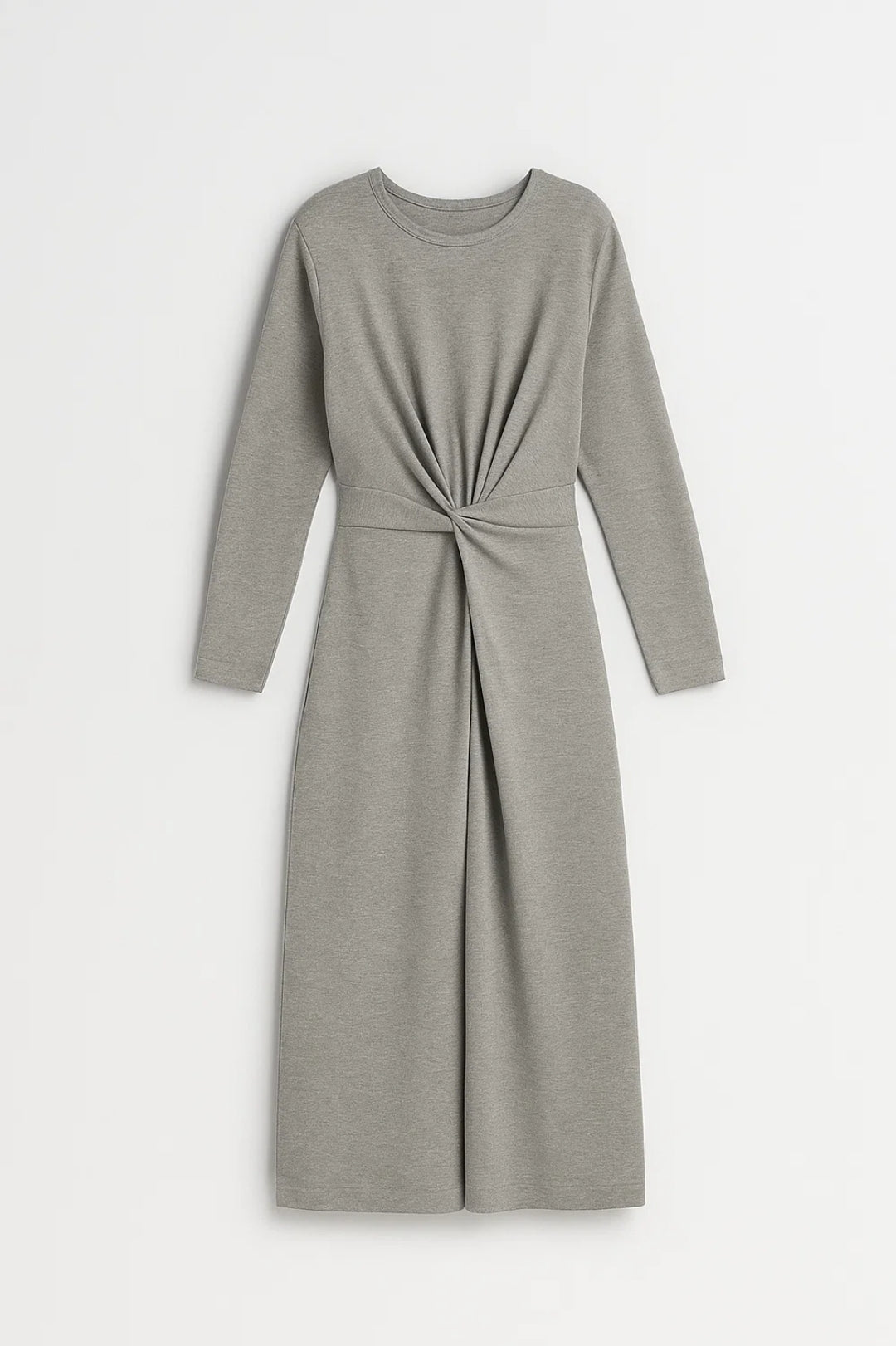 Abito midi in jersey con nodo frontale | Maniche lunghe | Eleganza minimal