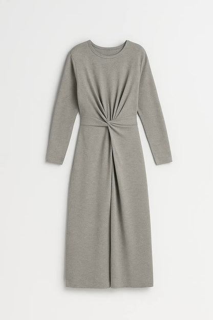 Abito midi in jersey con nodo frontale | Maniche lunghe | Eleganza minimal
