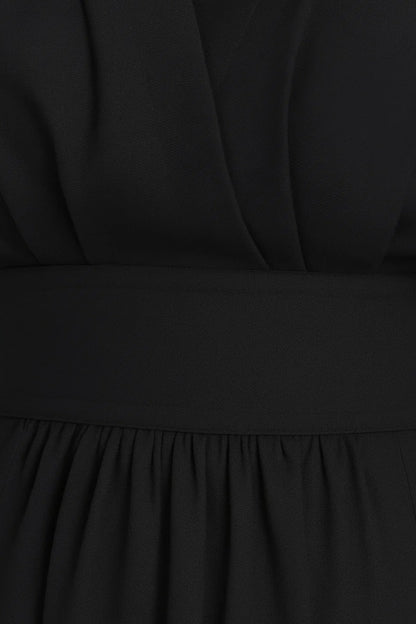 Abito midi nero con maniche corte e cintura in vita | Scollo a V elegante