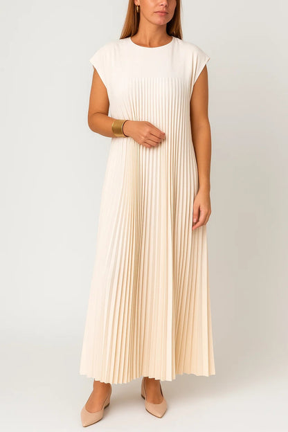 Abito midi plissettato senza maniche | Linea svasata ed elegante