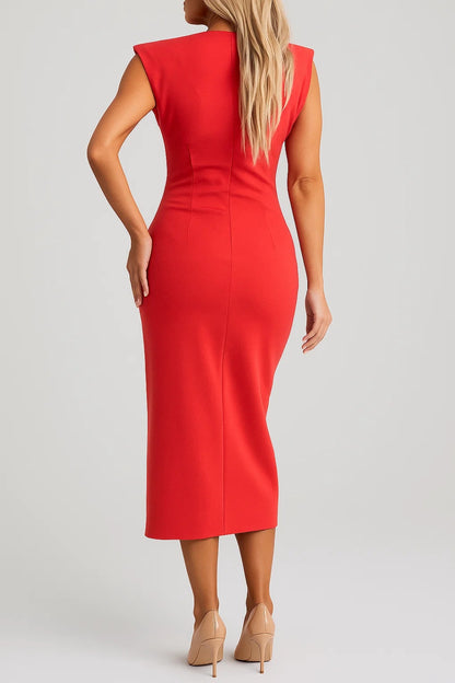 Abito midi rosso con spacco frontale | Eleganza strutturata e moderna