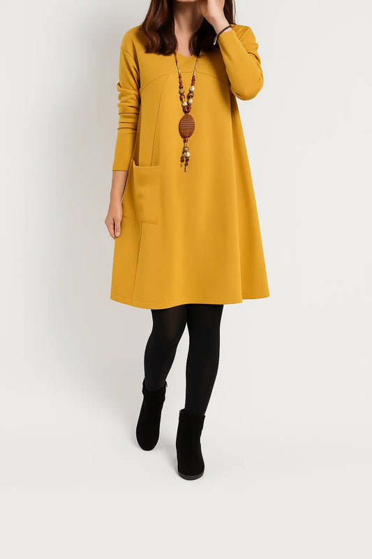 Abito svasato casual con tasca applicata | Maniche lunghe | Comodo e versatile