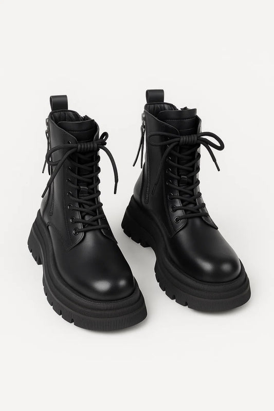 Anfibi stringati con suola spessa e zip laterale